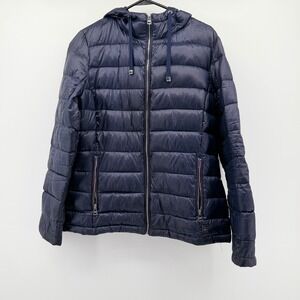 Andrew Marc Womens Packable Lightweight Premium Down Puffer Jacket Navy Blue M
